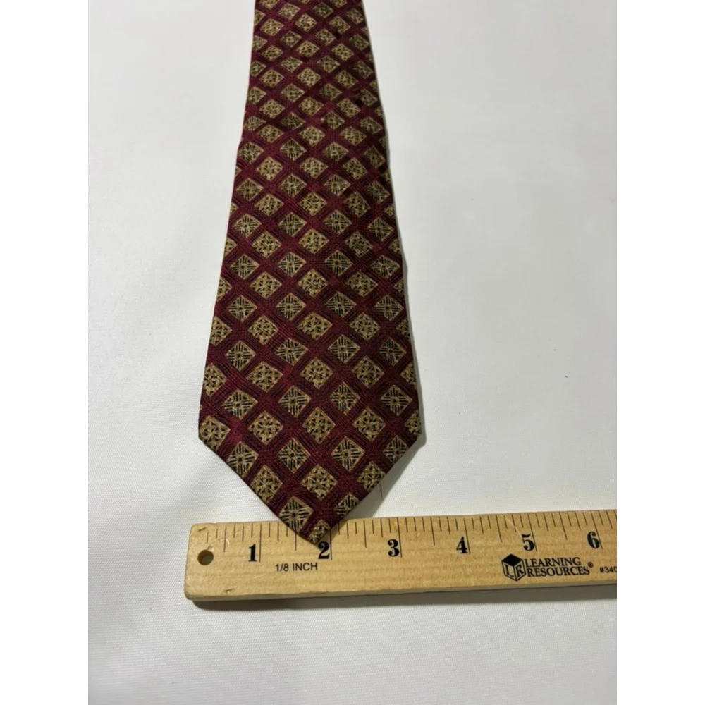 Vintage GAP Burgundy Gold Geometric Silk Tie 90s Classic Pattern